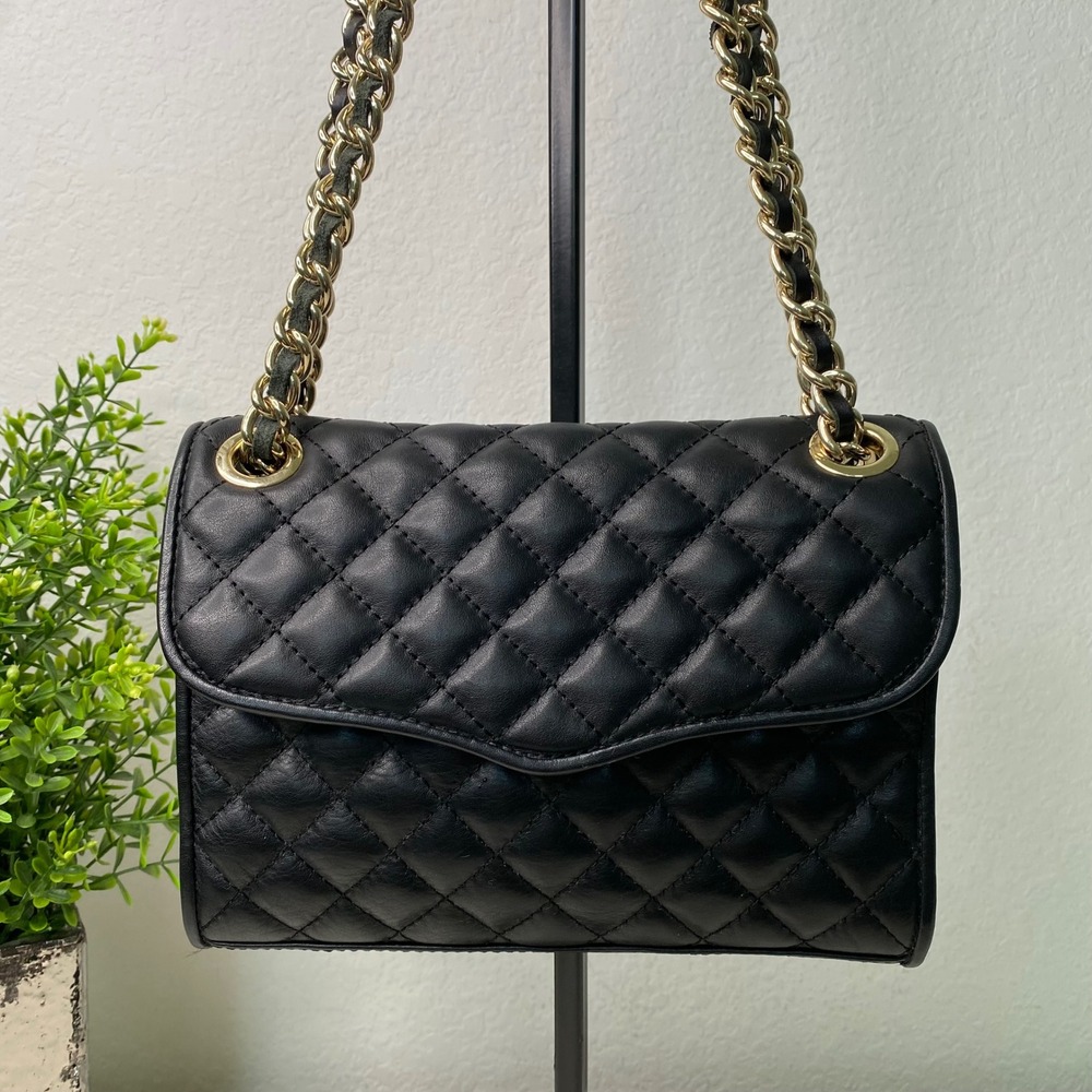 Rebecca Minkoff Quilted Affair Black Leather Flap Crossbody Bag Gold‎ Chain